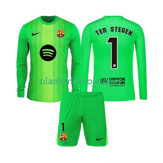 Camisola FC Barcelona Ter Stegen 1 Guarda-redes Criança Equipamento Primeiro 2025-2026 Manga Comprida